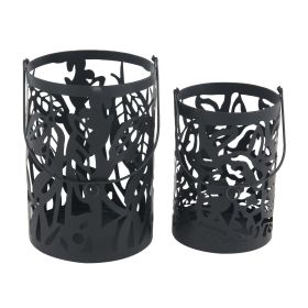 Decmode Eclectic 11 And 14 Inch Round Black Iron Candle Lanterns - Set of 2