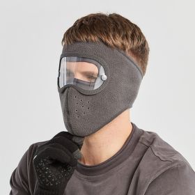 Windproof Face Warm Mask; Winter Ski Breathable Masks Fleece Face Shield Caps With HD Goggles Anti-fog Cycling Balaclava (Color: Grey)