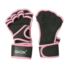 Weightlifting Fitness Gloves With Wrist Wraps; Silicone Gel Full Palm Protection; Gym Workout Gloves; Power Lifting Equipment (Color: Pink)